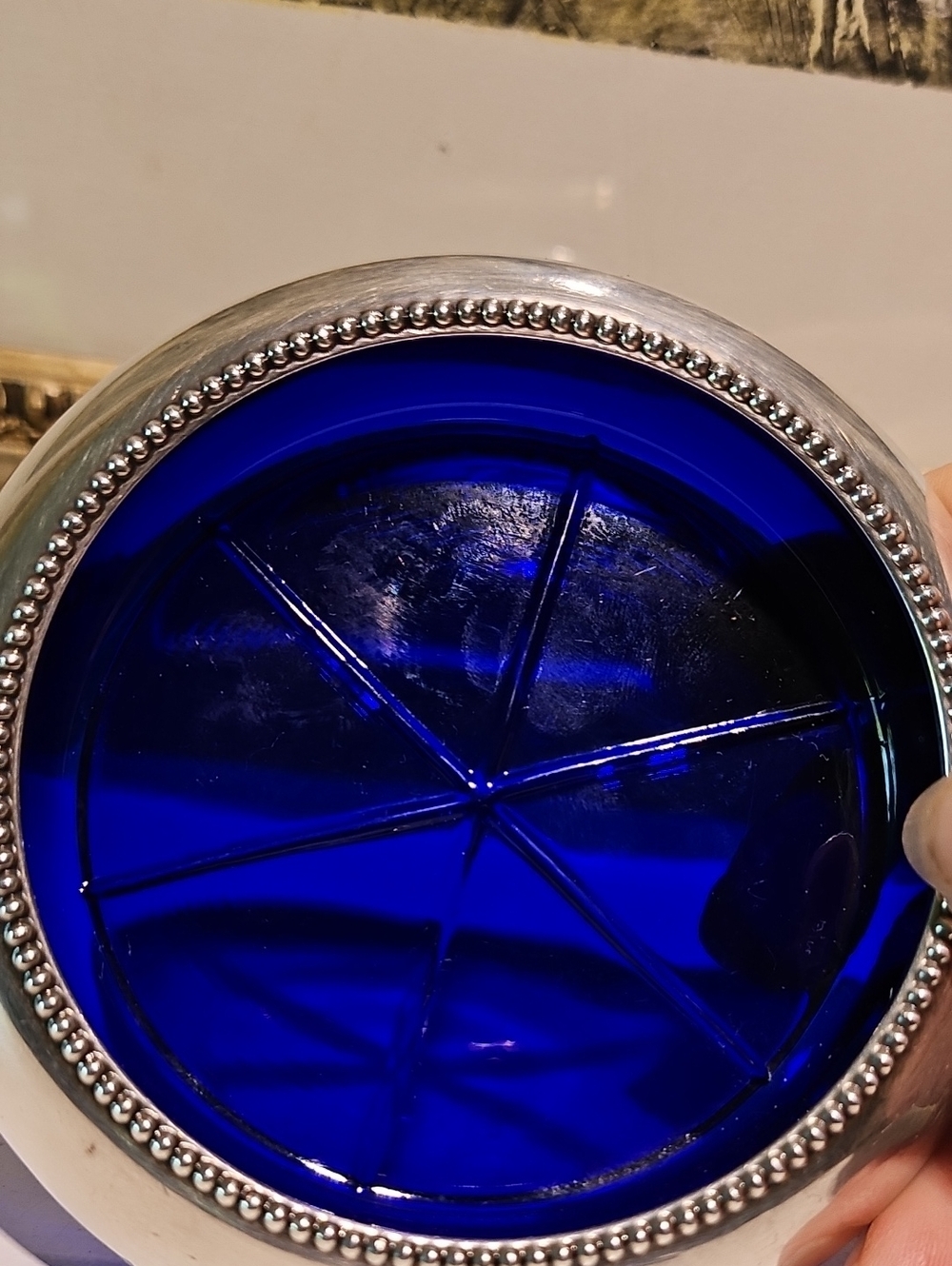 Frank M. Whiting Cobalt Blue Glass W/Sterling Silver Rim - Only One - Picture 5 of 5